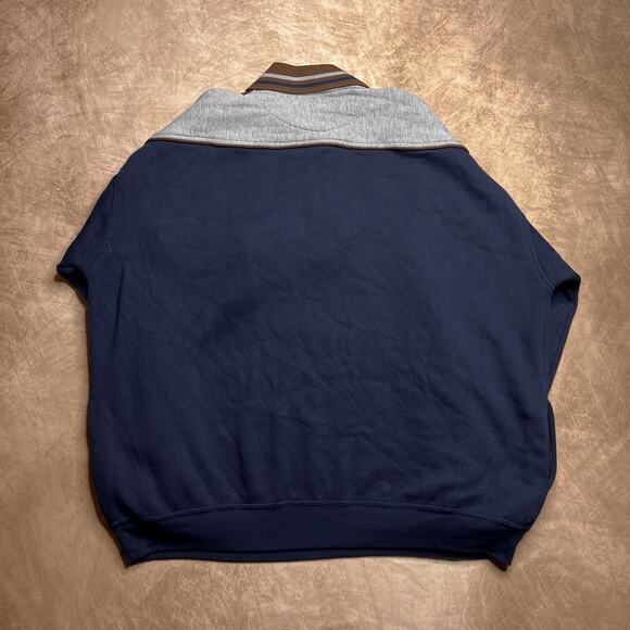 Vintage 90s Scandia Woods Quarter Zip Sweatshirt Navy Brown Long Sleeve Gorpcore - Picture 2 of 7